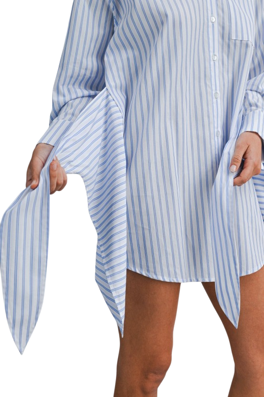 Striped Shirt Dress w/ Front Wrap Skirt