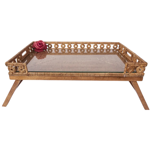 Rattan Breakfast Tray & Glass Insert