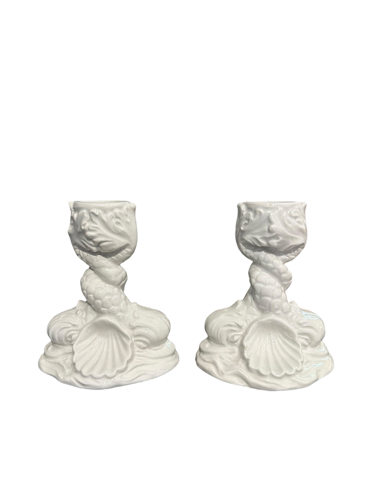 Pair of Vintage Dolphin Candle Holder Pair - Petite