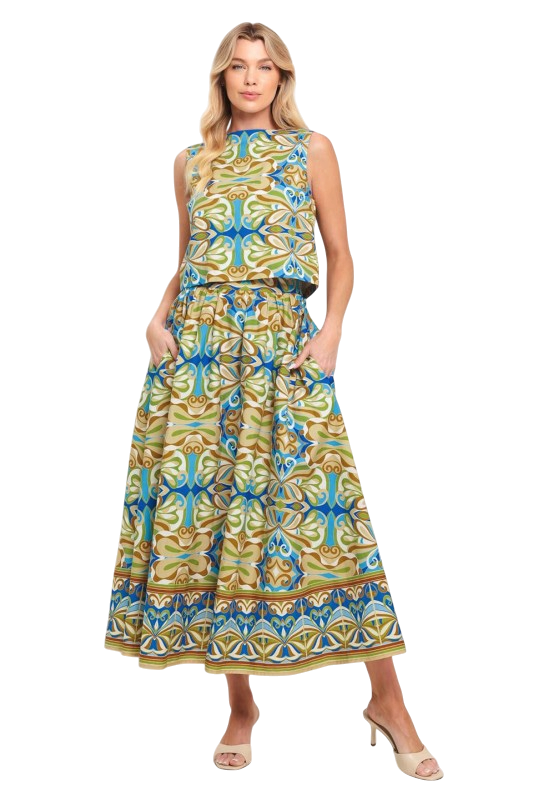 Blue & Green Abstract Skirt