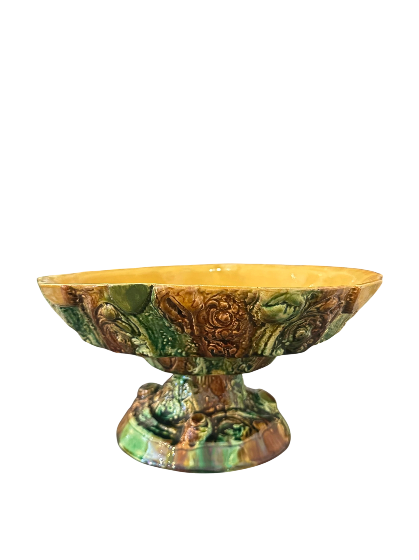 19th-C. Majolica Pedestal Compote