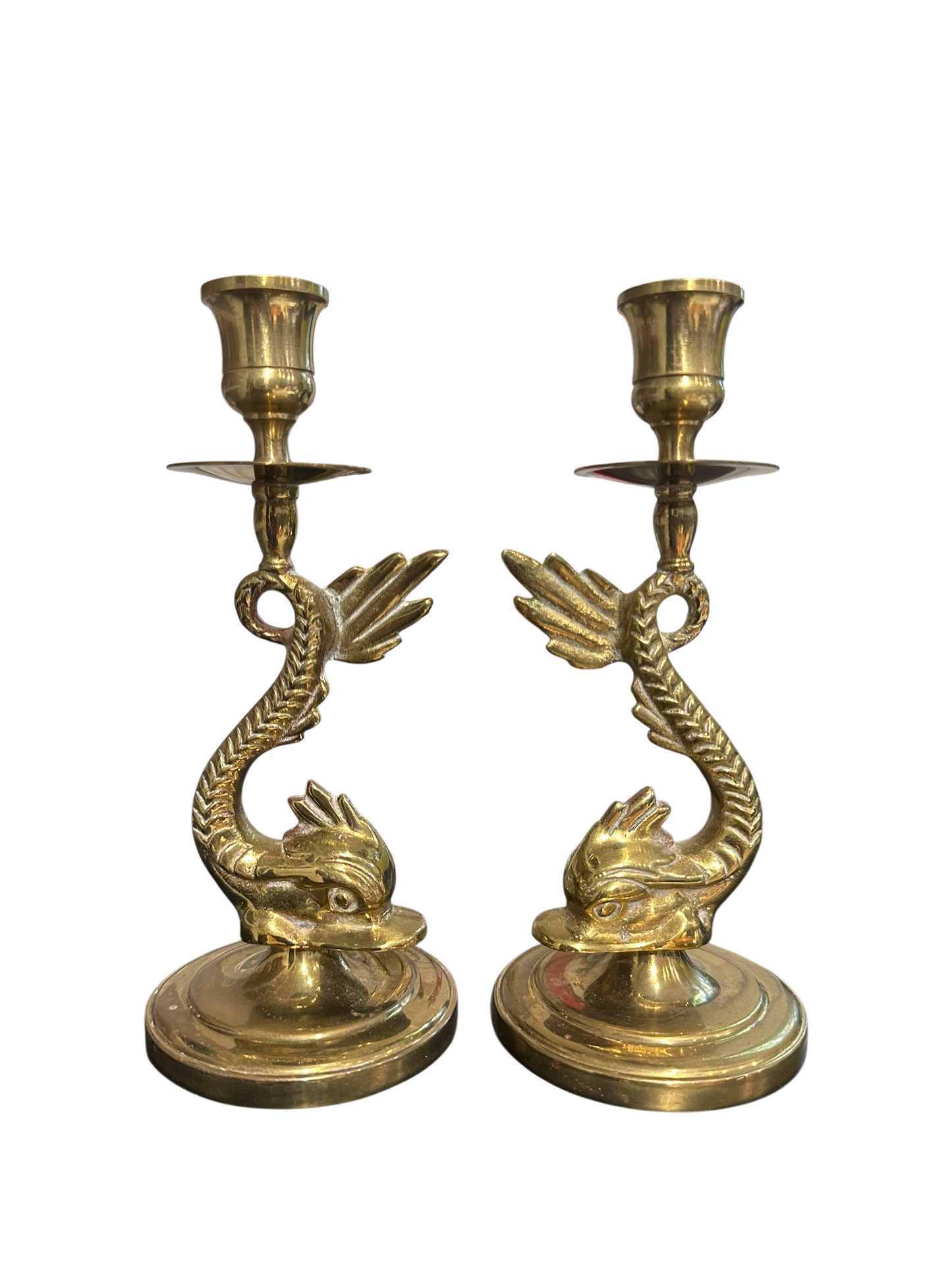 Brass Dolphin Fish Candle Holder Pair