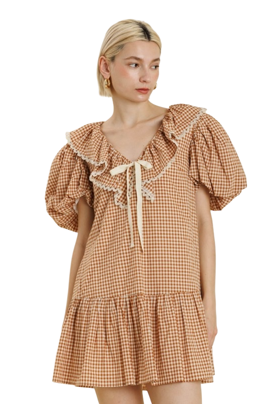 Gingham Mini Dress w/ Tie