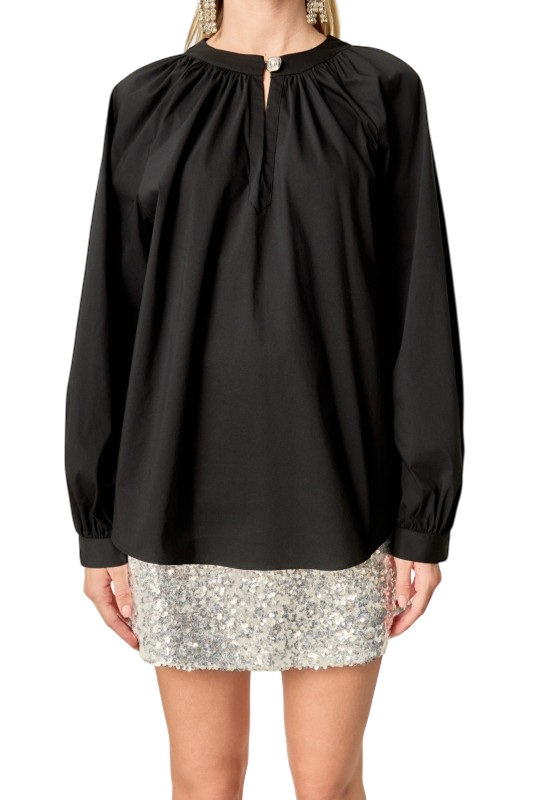 Rhinestone Button Pointed Shirt Blouse