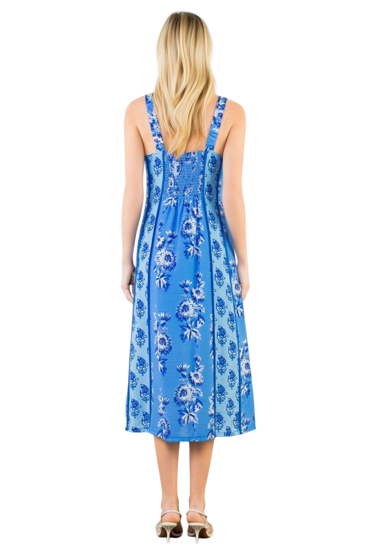 Blue Florals Scoop Neck Dress
