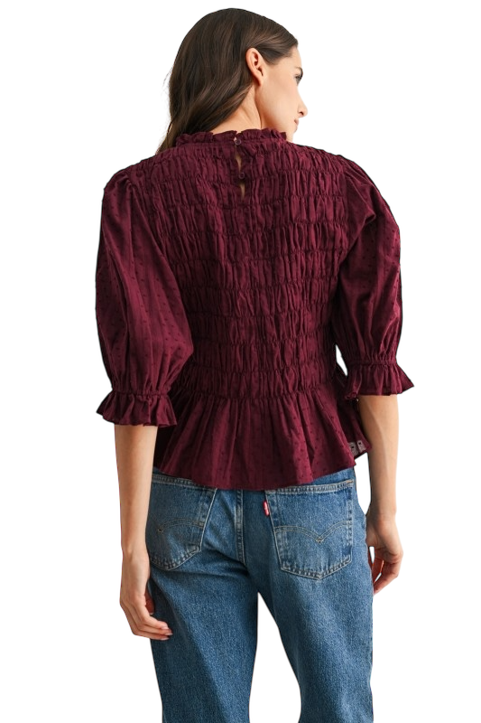 Smocked Peplum Puff Sleeve Top