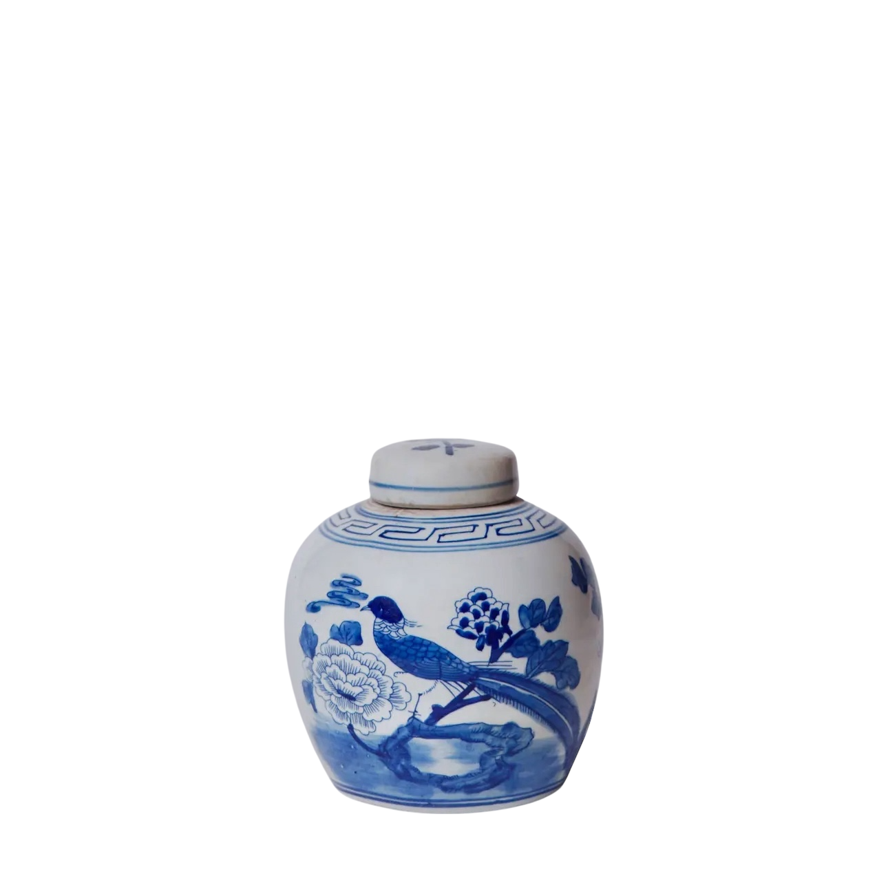 Blue & White Pheasant Round Storage Jar