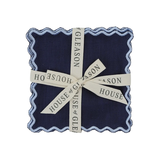 Navy Linen Square Cocktail Napkins - Set of 4
