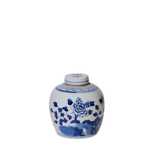 Blue & White Peony Lidded Round Jar