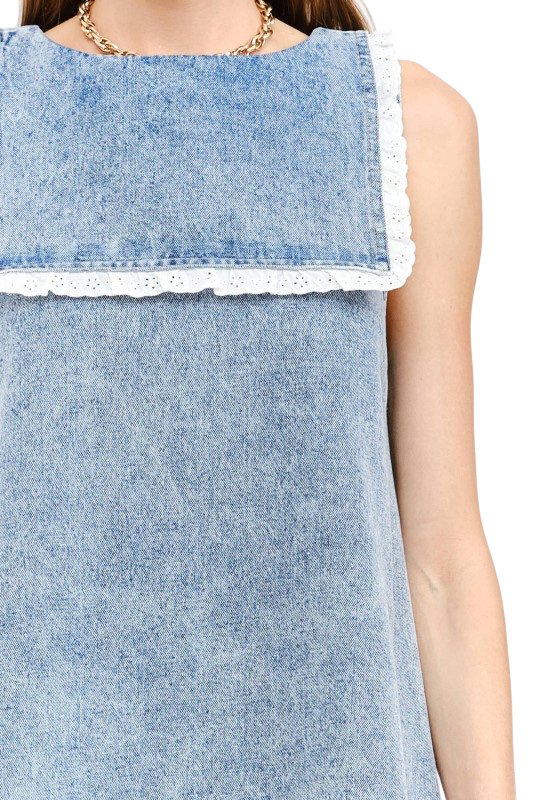 Ruffle Collar Denim Mini