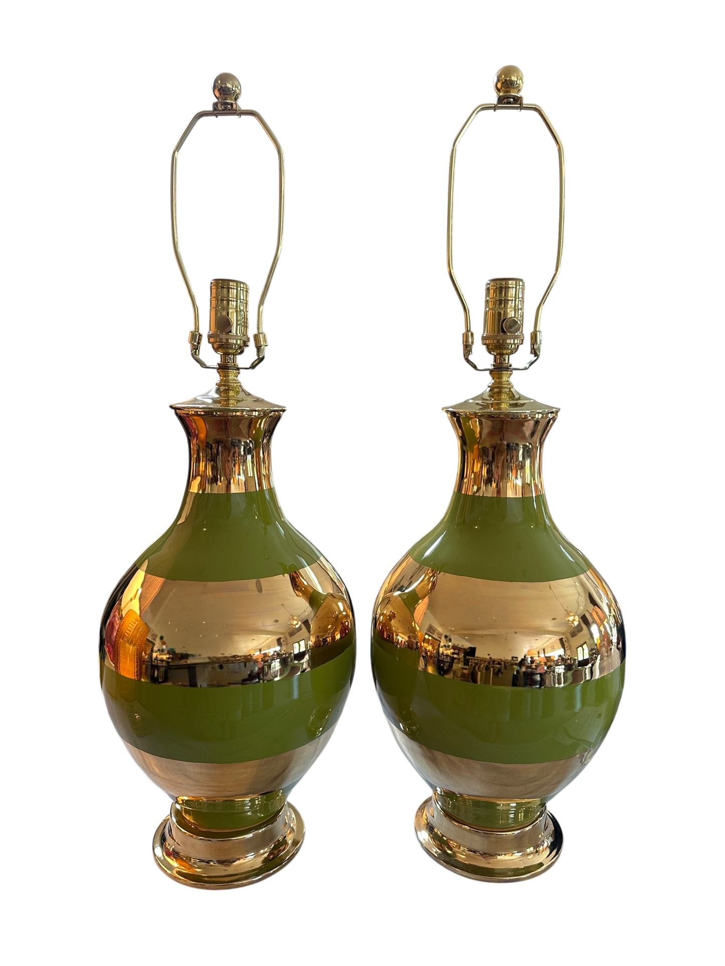 Matagorda Lamp in Banded Olive + Gold Luster