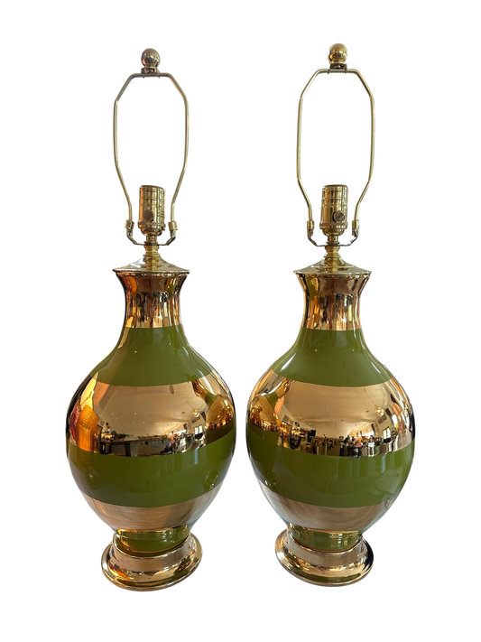 Matagorda Lamp in Banded Olive + Gold Luster