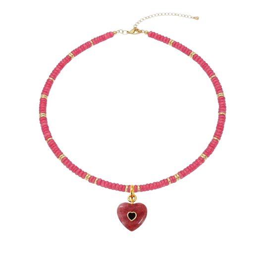 Beaded Heart Gem Necklace