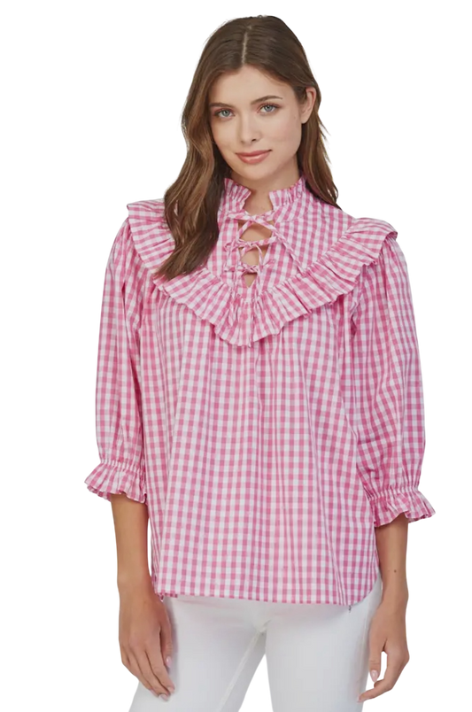 Gingham Center Yoke Poplin Blouse