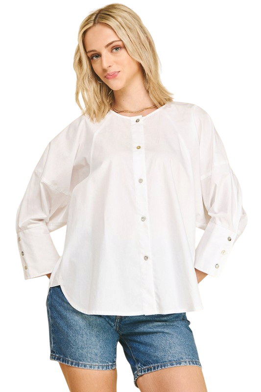 Button Down Blouse Top - White