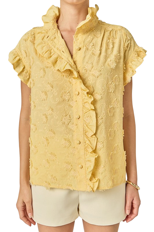 Embroidered Ruffle Short Sleeve Shirt