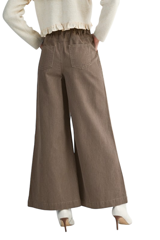 Pleated Wide Leg Jean - Light Brown