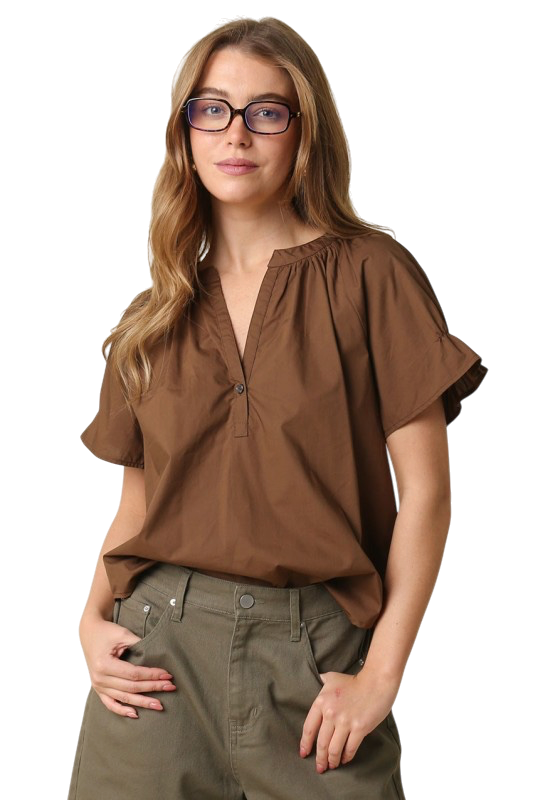 Smocked Sleeve Poplin Top