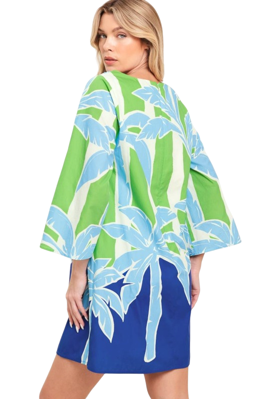 Green and Blue Palms Mini Dress