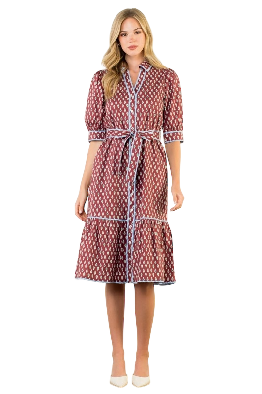 Contrast Trim Midi in Burgundy