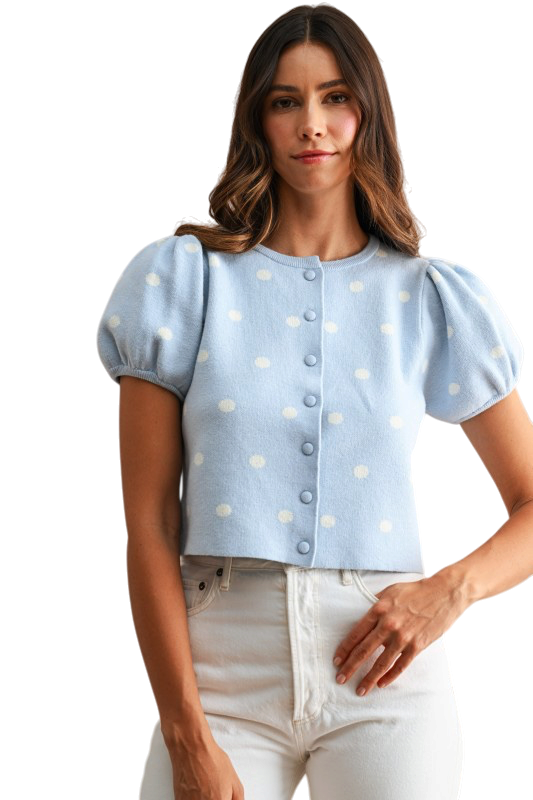 Polka Dot Knit Short Sleeve Top