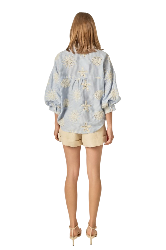 Blue Striped Embroidery Shirt