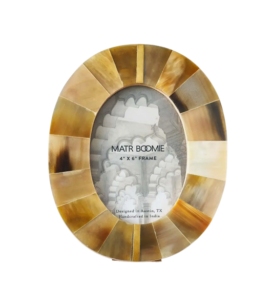 4 x 6 Oval Picture Frame - Horn / Brass Inlay