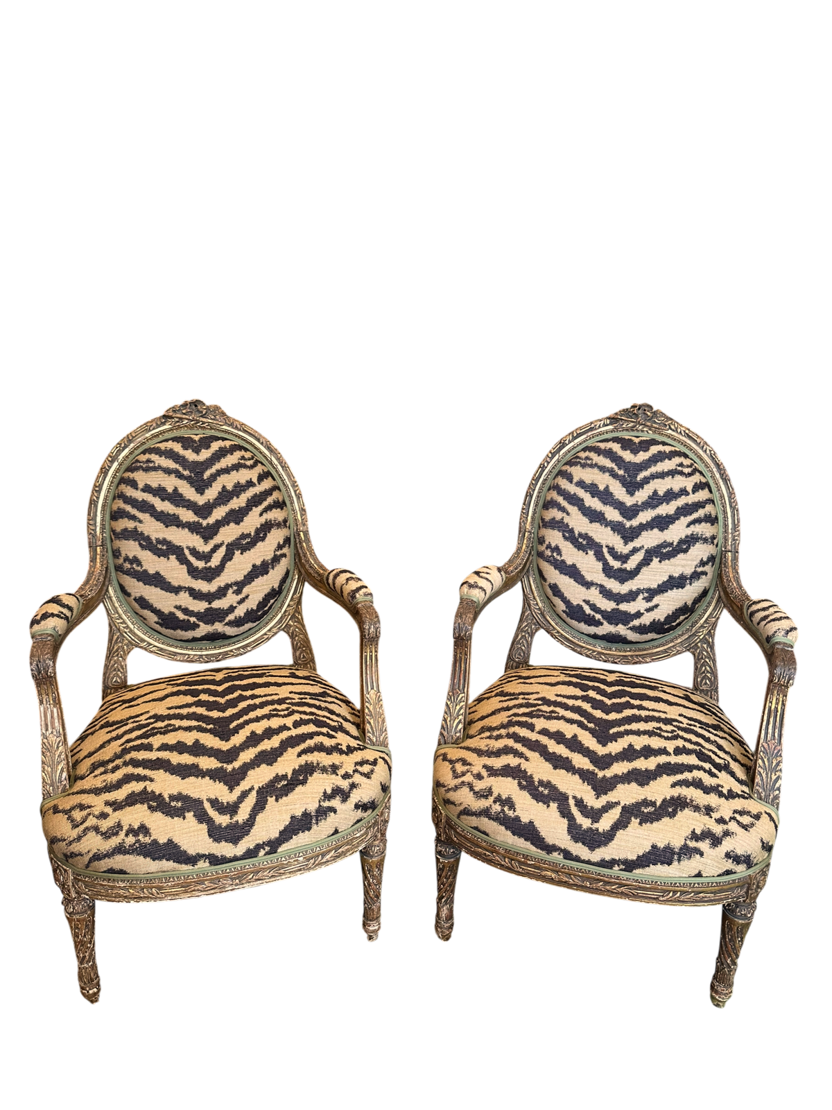 Pair of Louis XVI Armchairs in Schumacher Tiger