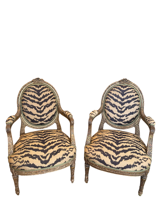 Pair of Louis XVI Armchairs in Schumacher Tiger