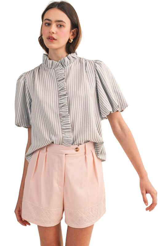 Stripe Ruffle Button Down
