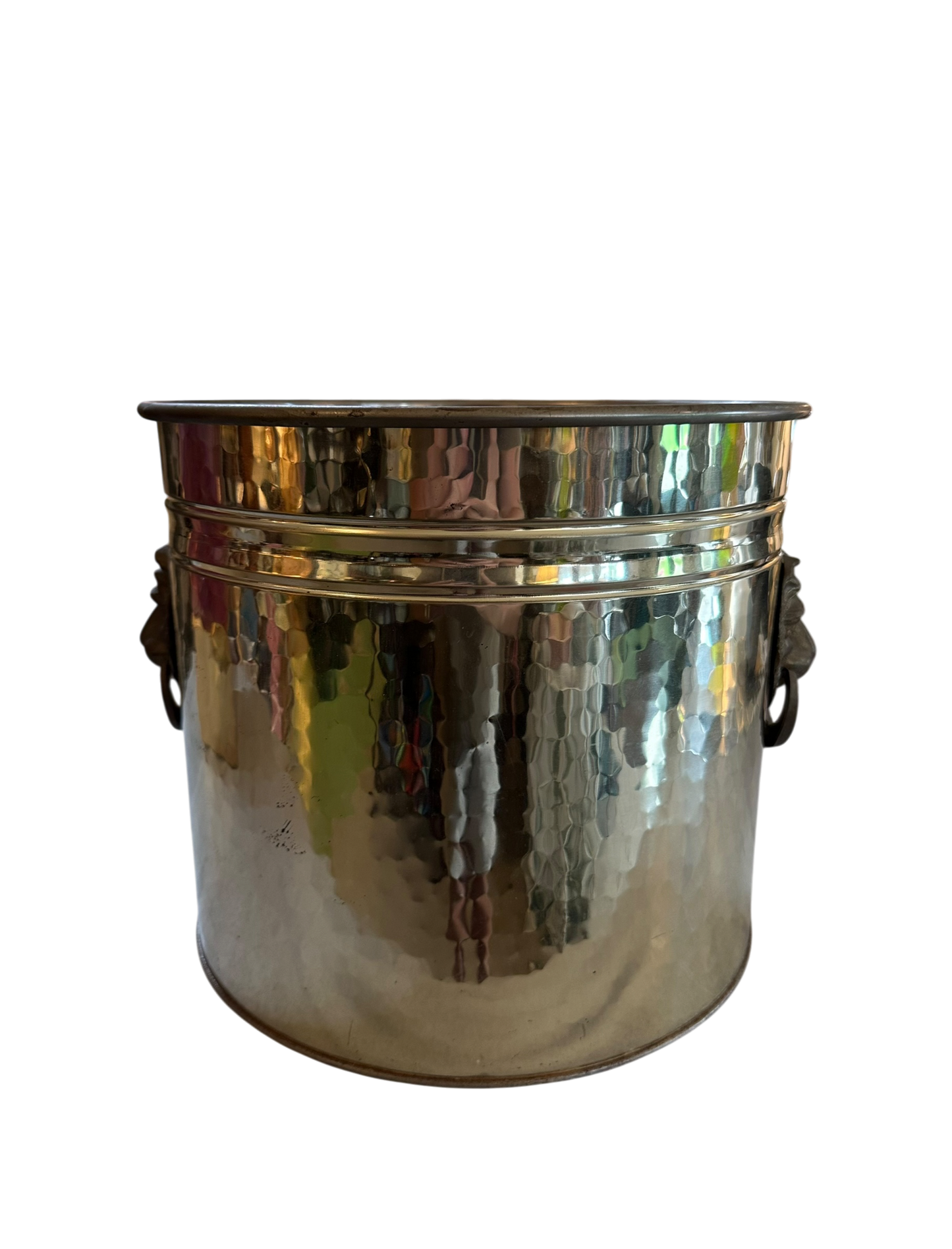 Lion Head Handle Hammered Brass Planter