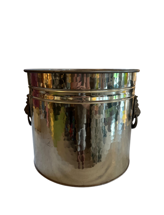 Lion Head Handle Hammered Brass Planter