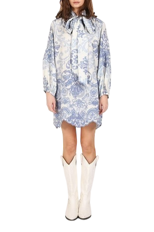 Abstract Floral & Paisley Bowtie Mini Dress