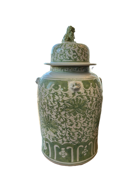 Green & White Chrysanthemum Lidded Jar