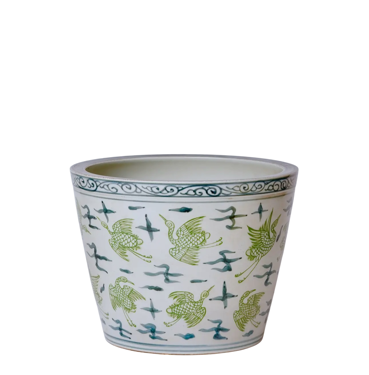 Green & Blue Cranes/Clouds Planter
