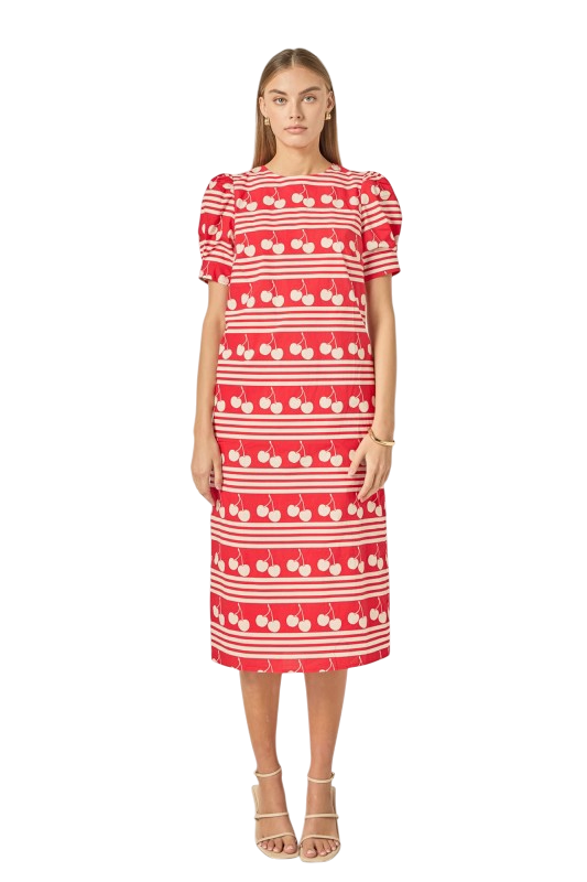 Cherry Printed Midi Dress