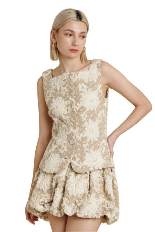 Embroidered Vest and Bubble Hem Skirt Set