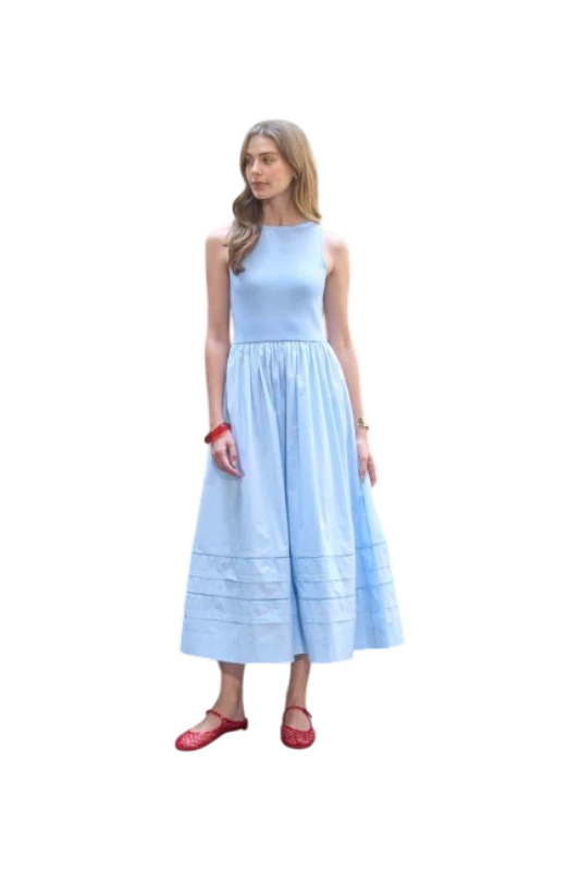 Sleeveless Mix Media Midi - Blue