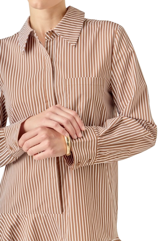 Stripe Collar Flared Skirt Dress