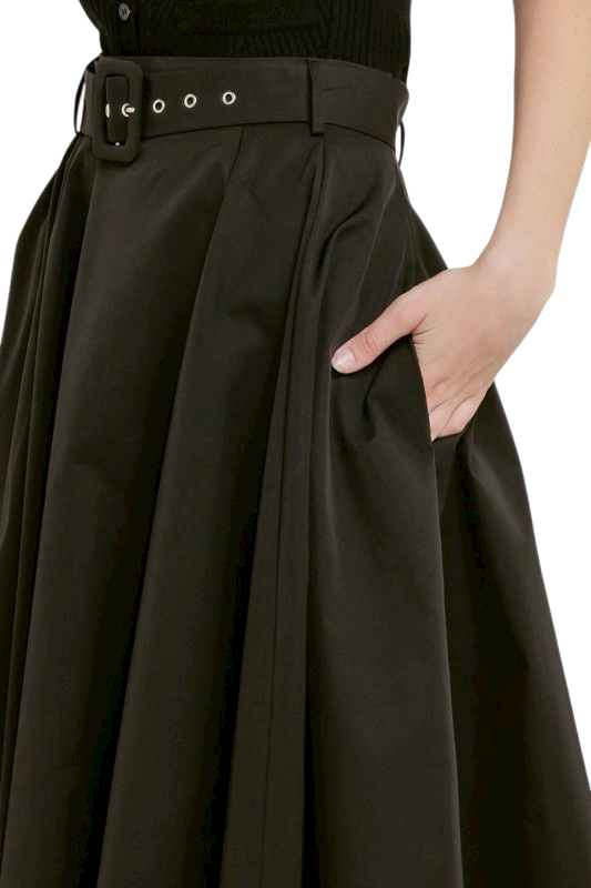 Belted Midi Skirt in Black