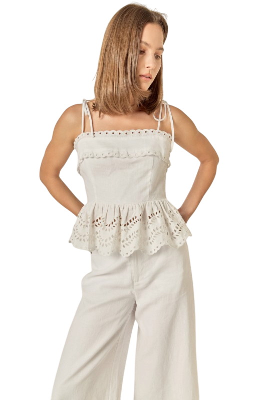 Eyelet Peplum Sleeveless Top