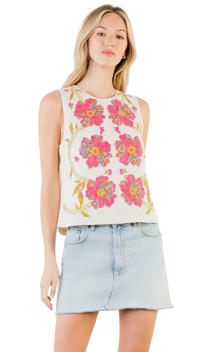 Floral Embroidered Linen Tank