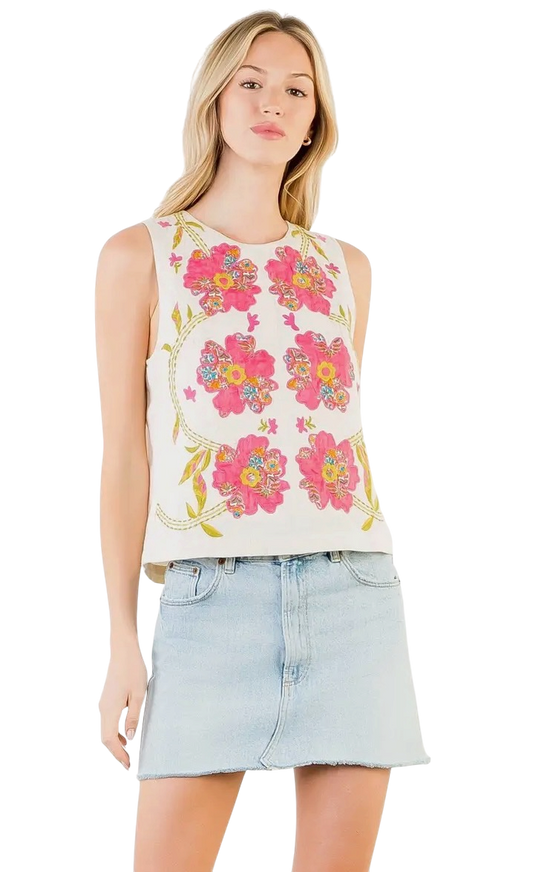 Floral Embroidered Linen Tank