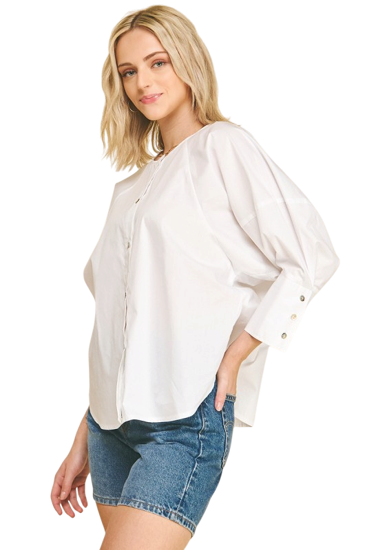 Button Down Blouse Top - White