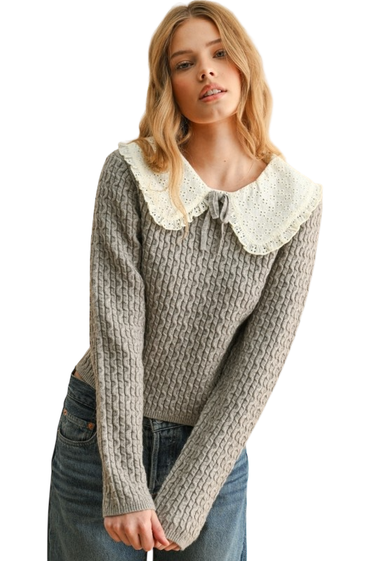 Crochet Collar Cable Knit Sweater