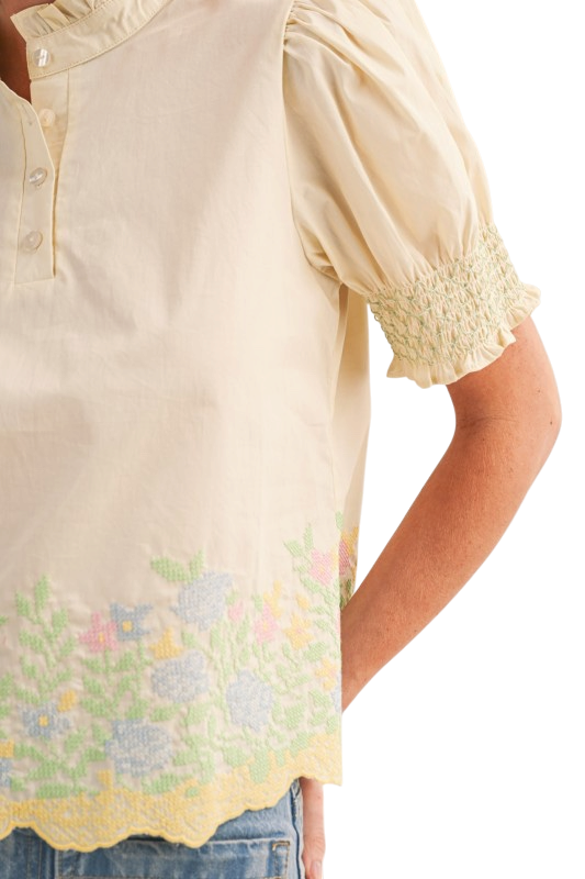 Floral Embroidered Smocked Top