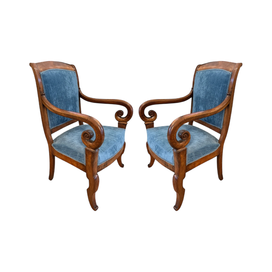 Pair of Antique Regency Scrolled Arm Chairs