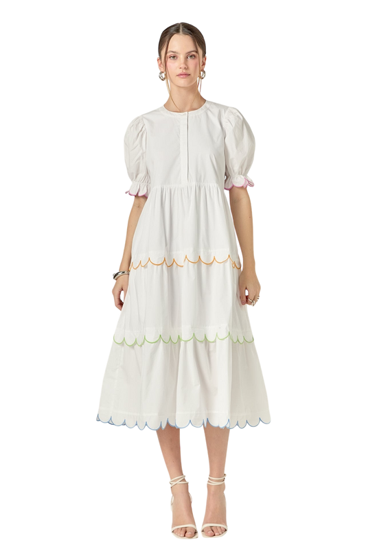 Multicolor Scallop Edge Midi Dress