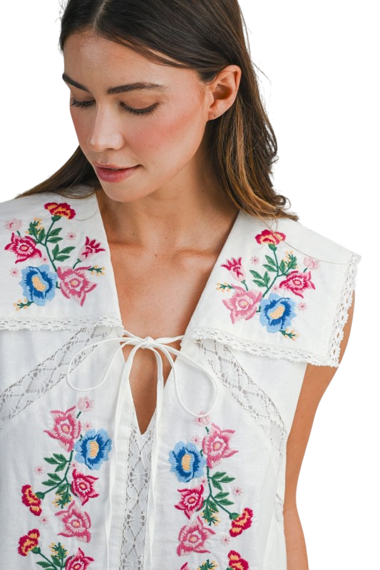 Floral Embroidered Sailor Collar Mini
