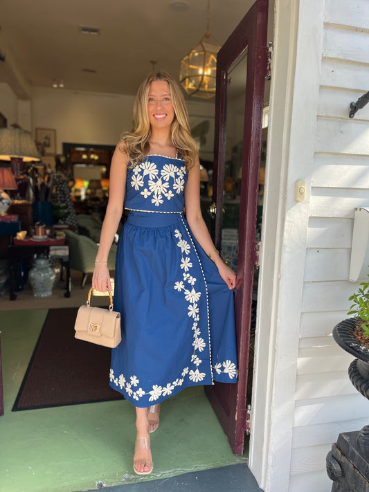 Embroidered Crop Top And Midi Skirt Set